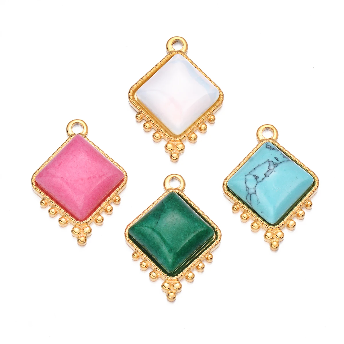 

5pcs/lot Natural Stone Stainless Steel Charm Pendants Square Charms for Dangle DIY Earring Necklace Makings Accessories