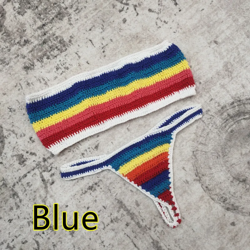 Seksowne szydełkowe Bikini 2021 Handmade Knit kostium kąpielowy damski stroje kąpielowe kobiety Mini stringi Bikini Set Bather Swim kostiumy