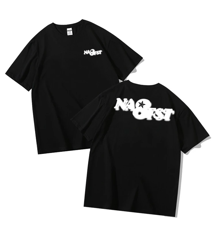 

Motorcycle Summer Blurred Letter Printed Pure Cotton Short-Sleeved Men's Trendy Brand Heavy Loose Couple's Top Trendy