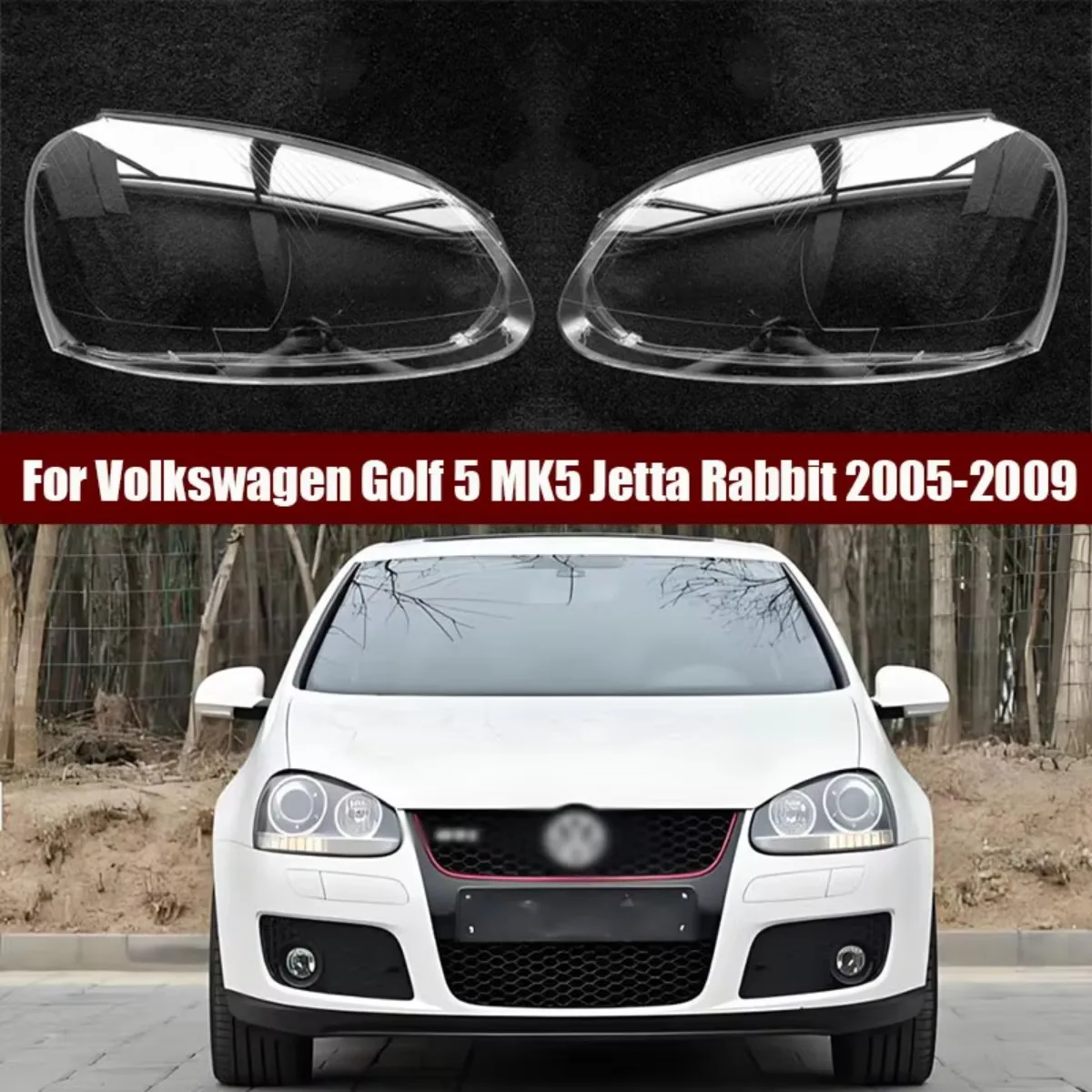 For Volkswagen Golf 5 MK5 for Jetta Rabbit 2005-2009 Front Headlights Lens Shell Cover Lampcover Transparent Lampshade