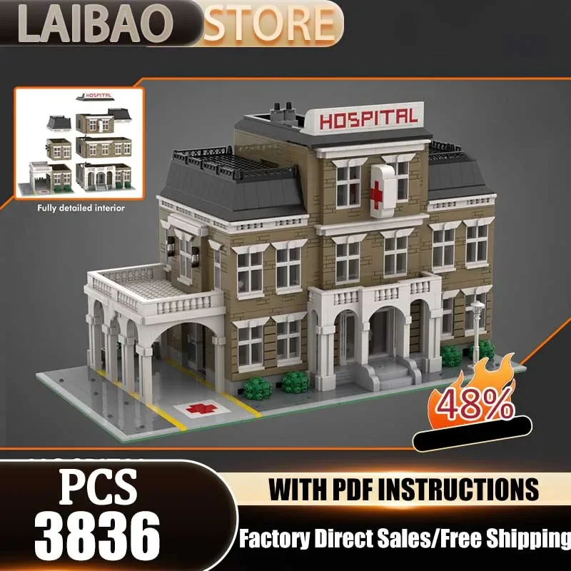 Modular City Building Model Moc Building Blocks Hospital Hospital Technology Brick Assembly Holiday Gifts Construction Set Toys