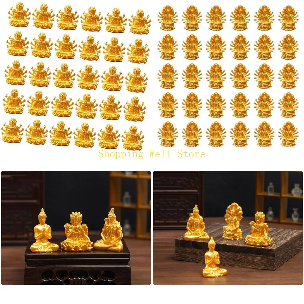 KX4B Resin Buddhas Figurines Small Sakyamuni Statues Bulk Mini Gold Buddhas Statues