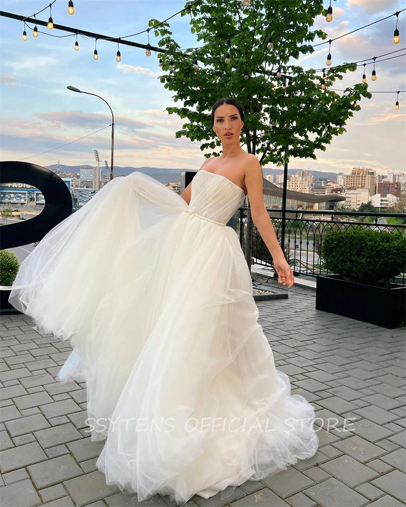 Vestidos de novia de tul sin tirantes para mujer, vestidos de novia informales hechos a medida, vestido de noche de playa para boda, más vendido