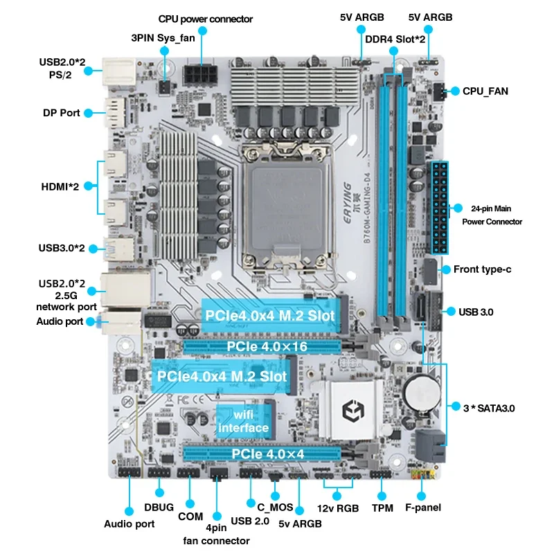 ERYING B760M الألعاب D4 اللوحة LGA1700 دعم الأساسية i3/i5/i7/i9 12th/13th/14th CPU 12400F 12490F 12600F 12700F 13600F 14400F