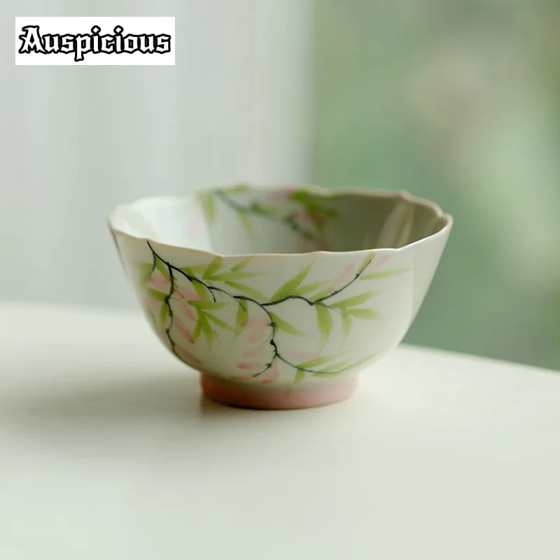 80ml Pure Hand-painted Pink Rattan Flower Teacup Female Bamboo Hat Tea Bowl Special Master Cup Ceramic Chazhan Kung Fu Teaware