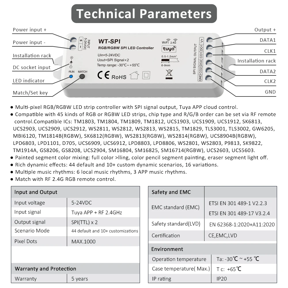 5V 12v 24V kontroler Wifi SPI do RGB RGBW Pixel LED pasek światła Tuya RF pilot zdalnego sterowania WS2811 2812B adresowalny kontroler taśmowy