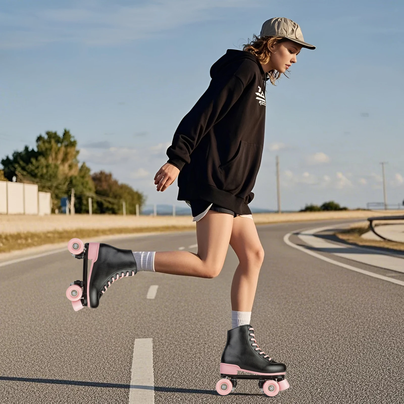 サイズ32-40 新品 4輪スケートシューズ 大人用 アウトドア スケートトレーニング フラッシュローラースケート 女性用 ダブルロウ クワッドスケートシューズ