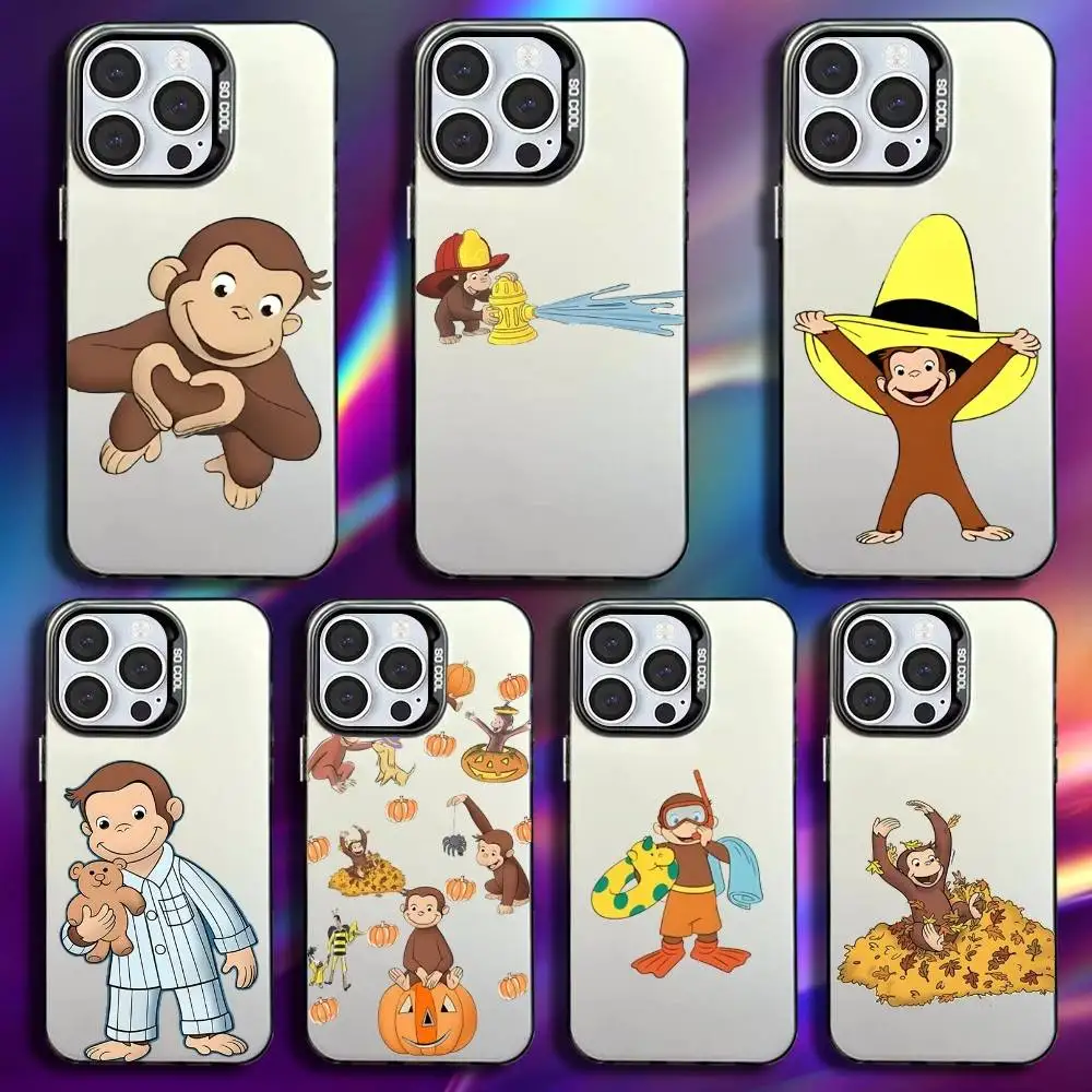 

Curious George Monkey Phone Case For iPhone 17,16,15,14,13,12,11,Pro,Max,Plus,Mini,XS,SE Anti Fall Black Matte Hard Bumper