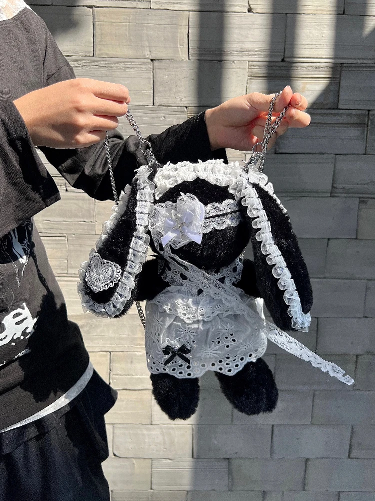 

Original homemade cute lace bow skirt plush rabbit messenger bag purses and handbags shoulder bag women