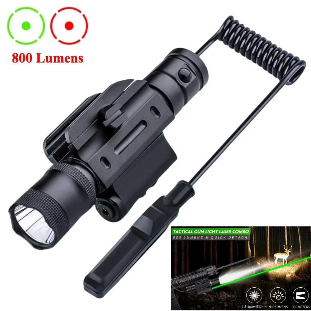 戦術用LED懐中電灯 800ルーメン レーザー レッドグリーンサイト ガンライト アクセサリー アウトドアハンティング用 圧力スイッチ付属