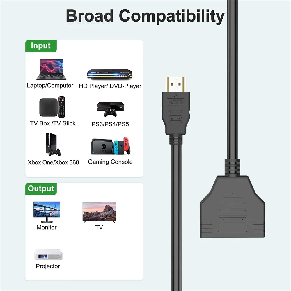 HDMI-kompatibler Splitter-Adapter 1 Eingang 2 Ausgänge Kabel Stecker auf Dual-Buchse 1080P 4K 3D für Laptop, TV, Monitor, PC, Display-Box-Konverter – Detail 5