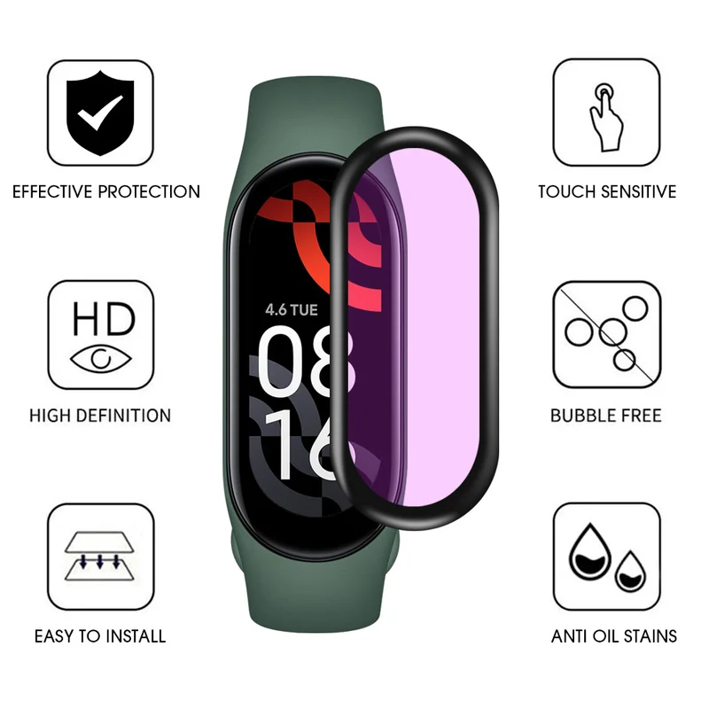 3D Soft Glass Protective Film Cover for Mi Band 7 Screen Protector for Xiaomi Miband 7 NFC Blue Screen Film Accessories