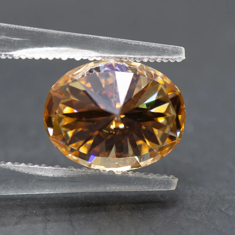 Moissanit-Stein Champagnerfarbe Ovaler Schliff Synthetischer Laborgezüchteter Edelstein Diamant-Schmuckherstellungsmaterialien Mit Zertifikat – Detail 2