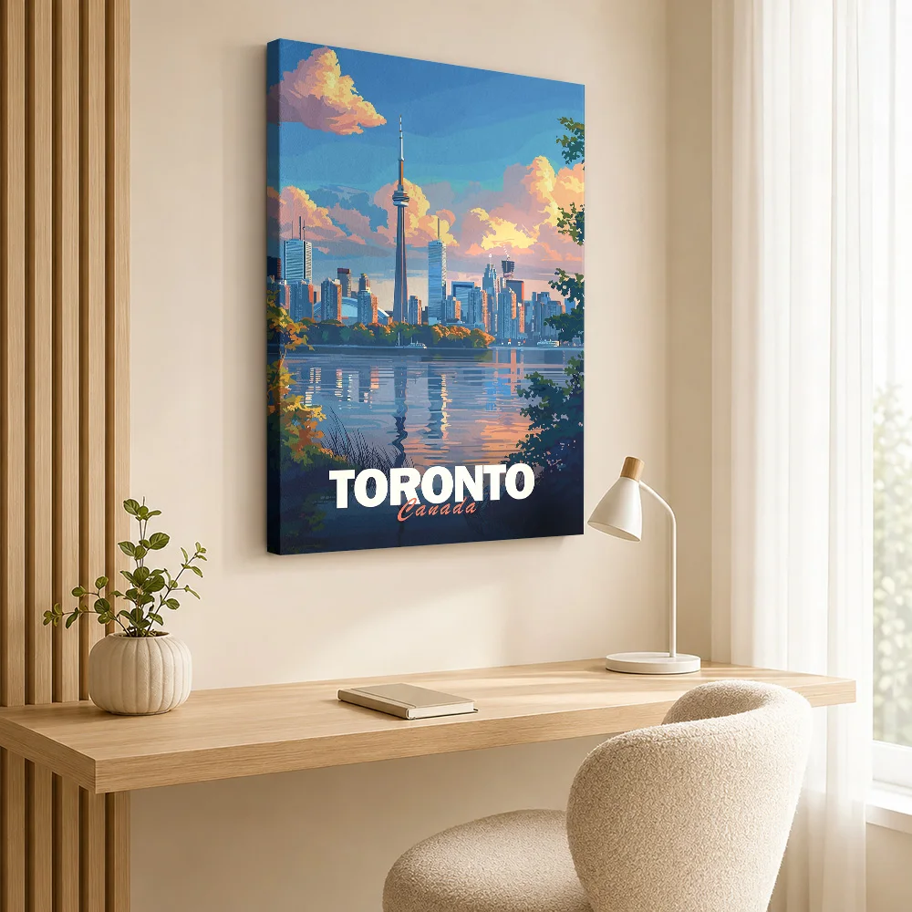 Toronto Skyline Sunset Canvas Poster Custom Photo Travel Landscape Wall Paintings Decoration for Bedroom Hallway Ready to Hang
