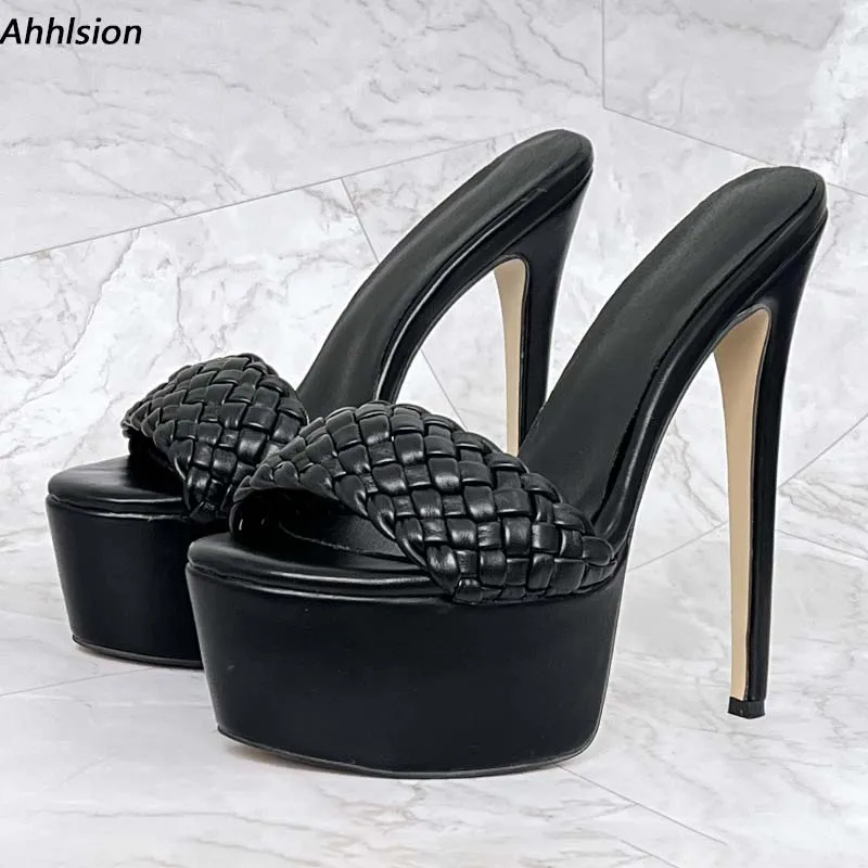 

Ahhlsion/женские летние сандалии ручной работы на платформе, пикантные элегантные черные туфли на шпильке с открытым носком, женские туфли для вечеринок, размер США 5-20
