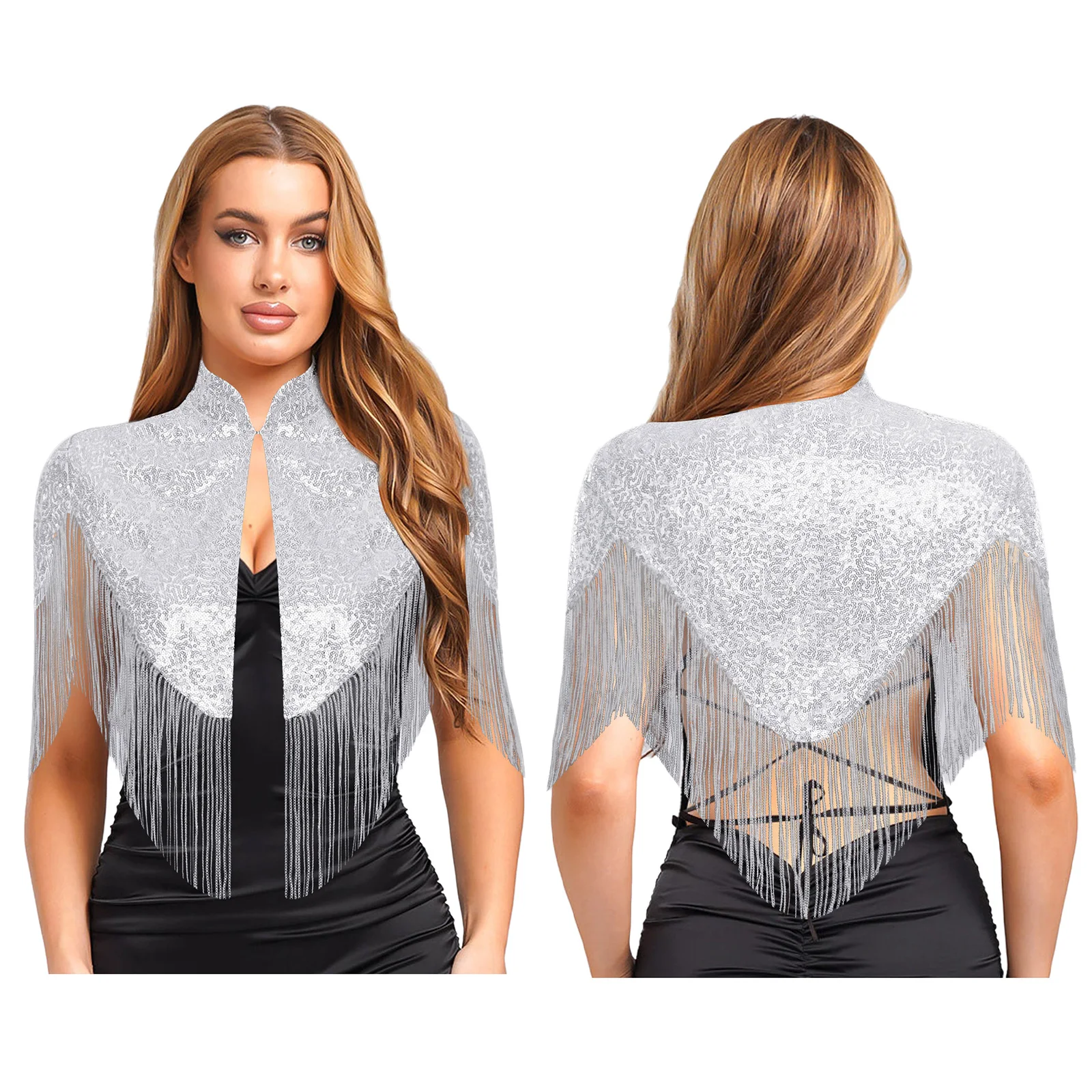 يلتف مهدب للنساء ترتر بوليرو شال موضة كوكتيل حفلة الهذيان اكسسوارات الزفاف مهرجان الموسيقى مساء شال الرأس