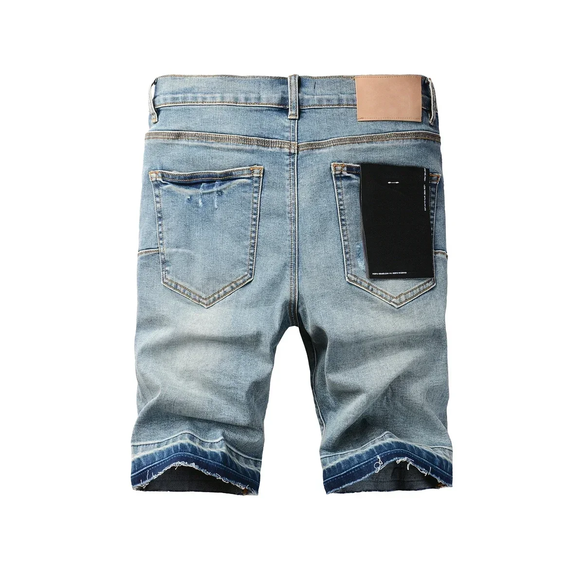 Calça média com bordas elásticas masculina, cor azul irregular, short jeans lavado, calça de marca jeans roxo da moda, alta qualidade, nova, 2024