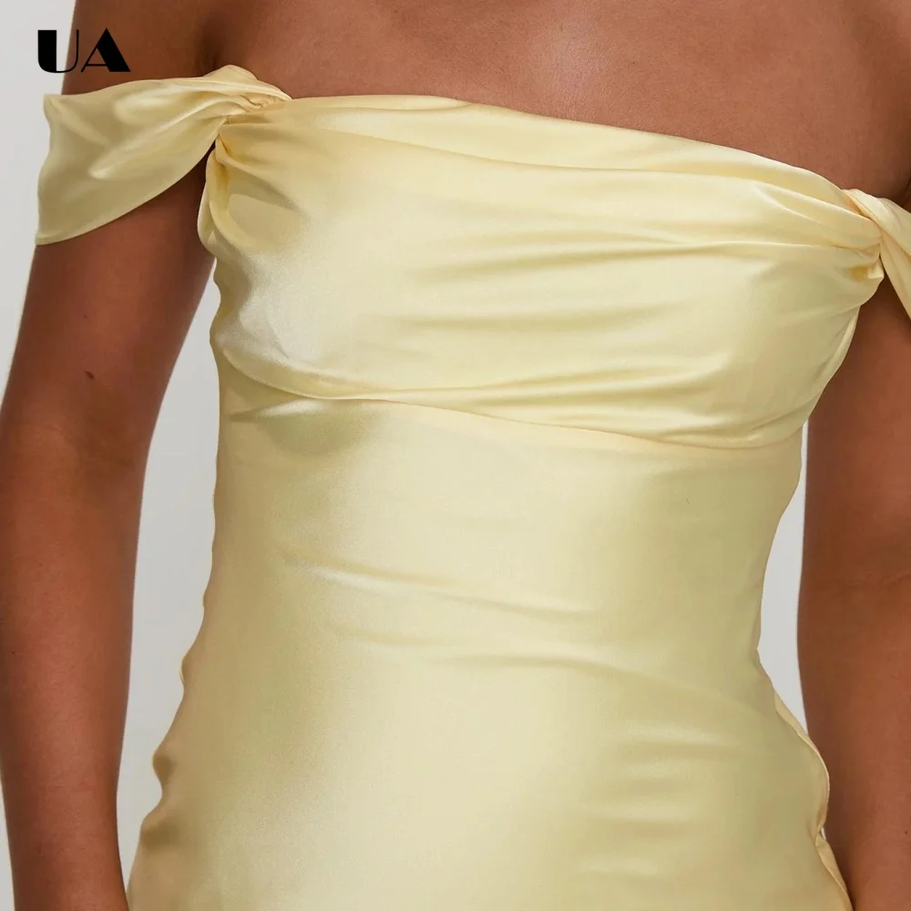 ULBYANRY Elegant Off-the-shoulder Prom Dress for Woman, Fashionable Solid Satin Evening Dress, Customized Slash Neck Party Dress