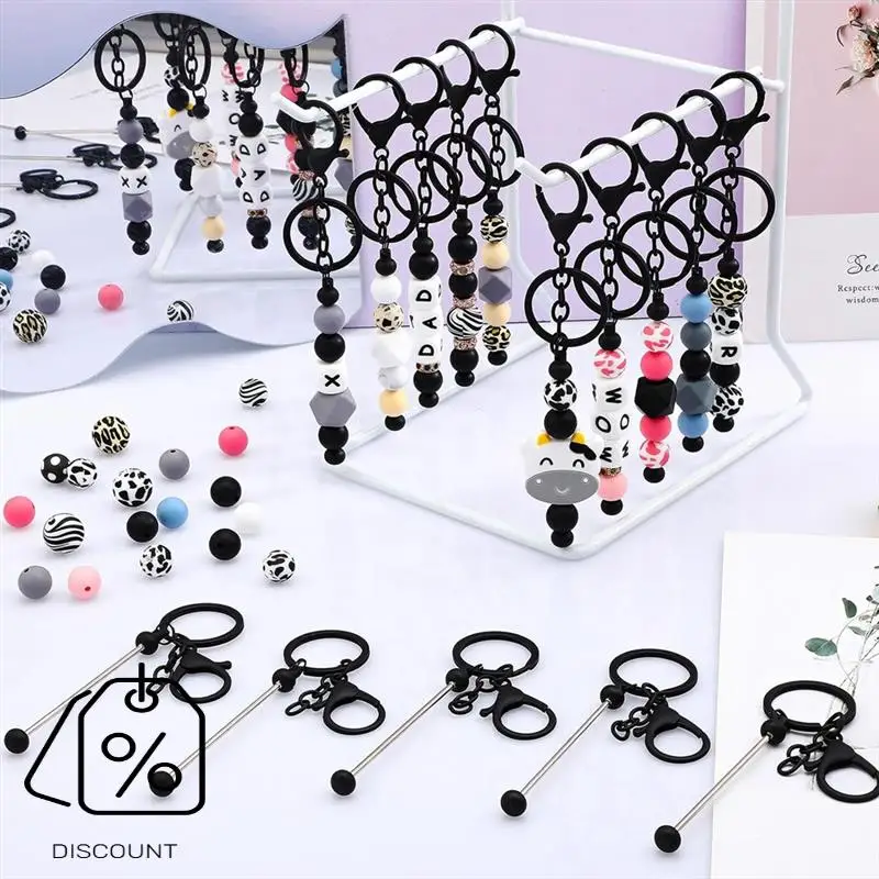 ABBN-24 PCS Beadable Keychain Bars Bulk Metal Beaded Keychain Zinc Alloy For Beads DIY Blank Keychain For Bead Keychain Crafts B