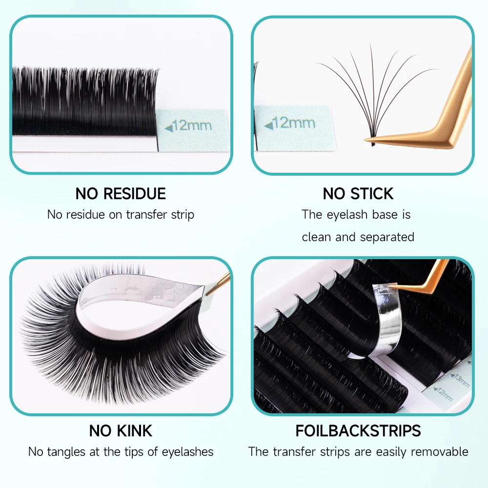 MewLite 12 rangées d'extensions de cils 3D Easy Fan - Styles mixtes Volume 3D Conception de floraison automatique Longueurs mixtes (8-15 mm)