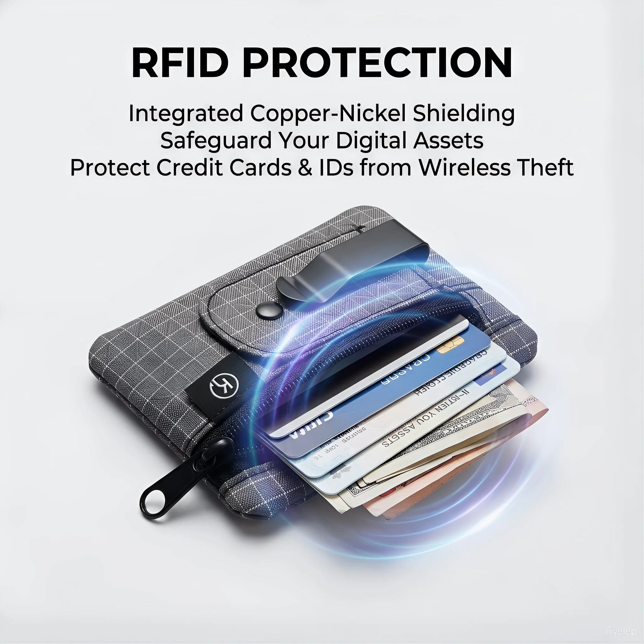 

Скрытый кошелек с защитой от RFID, дорожный мини-органайзер для денег с клипсой для ремня, для наличных и монет