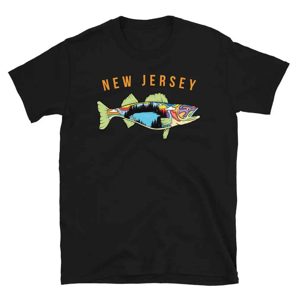 New Jersey State Pride T Shirt Walleye Fishermen Colorful