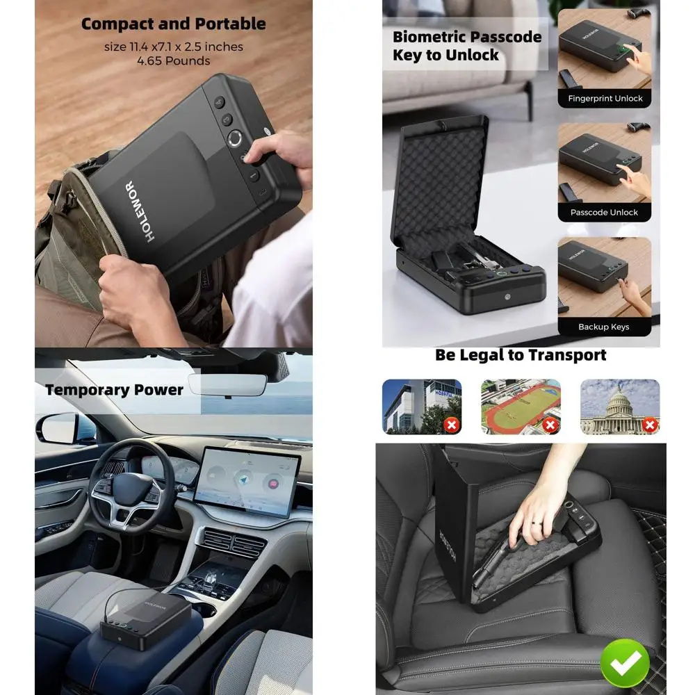 

Car Gun Safe, Small Pistol Safe Biometric Gun Lock Box for Handgun, Portable Fingerprint Quick Access Travel Gun Case for Nights