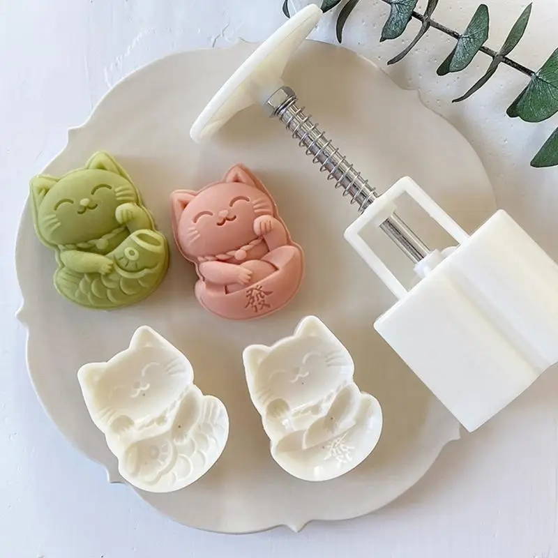 50g Lucky for Cat Pastry Mooncakes Molds Mooncake Mould Cutters Hand Press