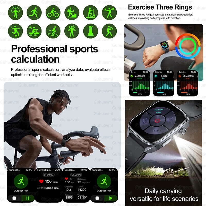 2025New AI-GPT ECG Smartwatch دقيق حمض اليوريك الدهون في الدم ضغط الجسم تحليل ساعة ذكية الرجال BT دعوة مصباح ليد جيب ساعة