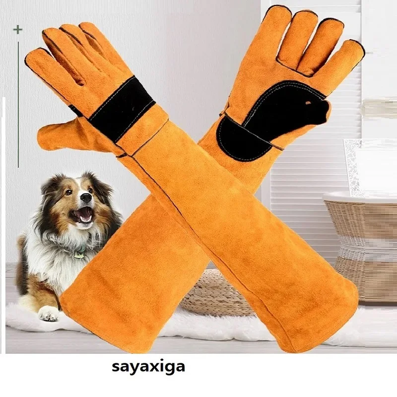 

Anti-bite Safety Bite Gloves For Catch Dog,cat,reptile,animal Ultra Long Leather Green Pets Grasping Biting Protective Gloves