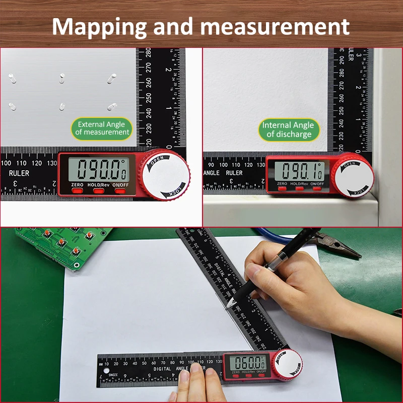 Imagem -04 - Régua de Ângulo Digital Plástico e Inclinômetro Transferidor Goniômetro Ferramenta de Medição 360 Graus em Aço Inoxidável
