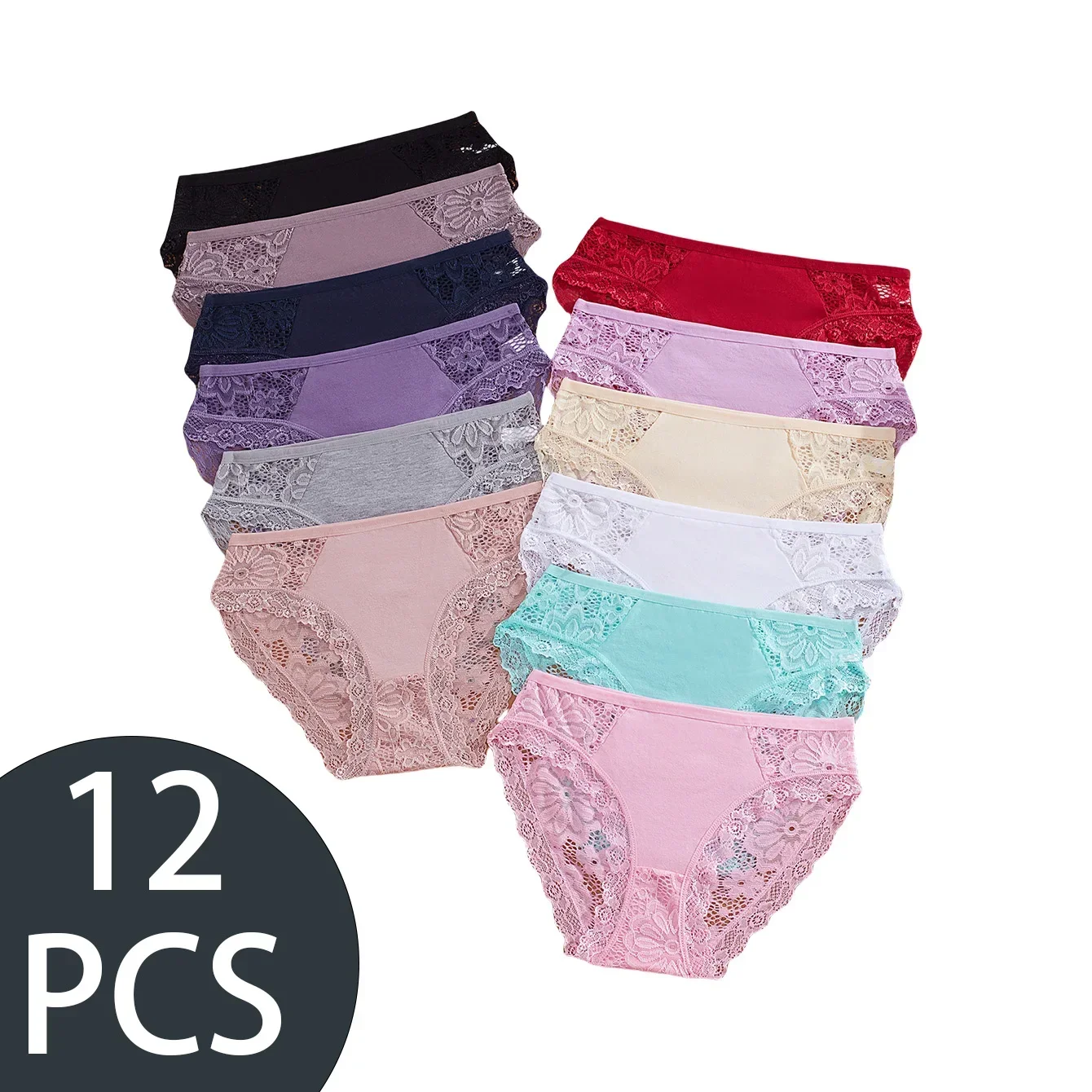 

12-Pack Mixed Lace-Trimmed Luxury Comfortable Sexy Women's Triangle Panties Girls Underwear Set