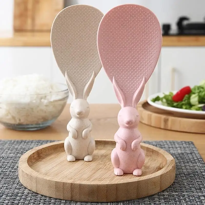 Portable Straw Rabbit Rice Server with Built-In Stand for Convenience