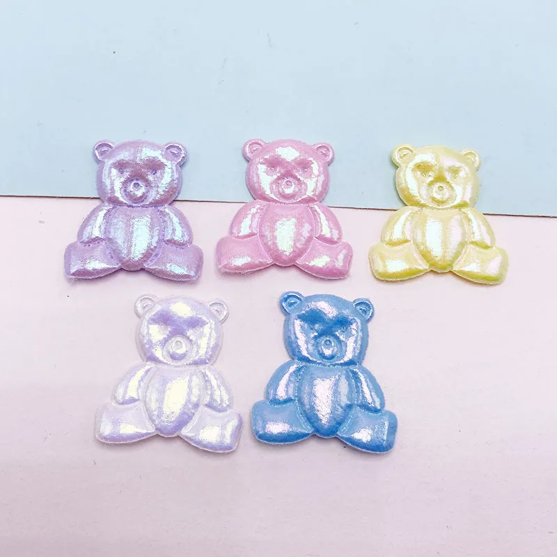 

50Pcs 2.9CM PU Shiny Bear Padded Appliques For Bow And Baby Clothes Sock Hat Decoration DIY Headwear Accessories Patches