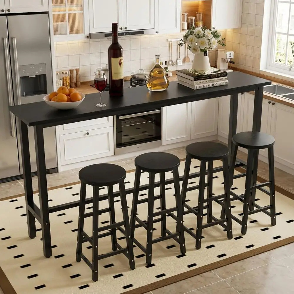 

Обеденный набор со столешницей и 4 табуретами, черный металлический стол для паба для кухни или столовой, идеально подходит для небольших помещений