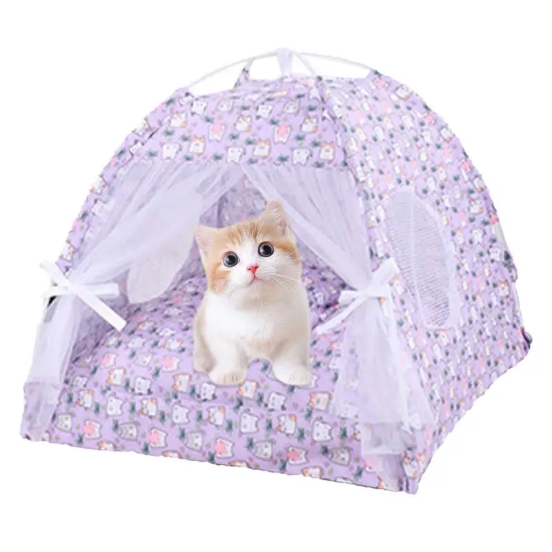 Outdoor Cat Tent Breathable Play Tent Cat Cave Pet Sun Shelter Semi-Enclosed Floral Pet Cave Nest Foldable Dog Tent Bed For