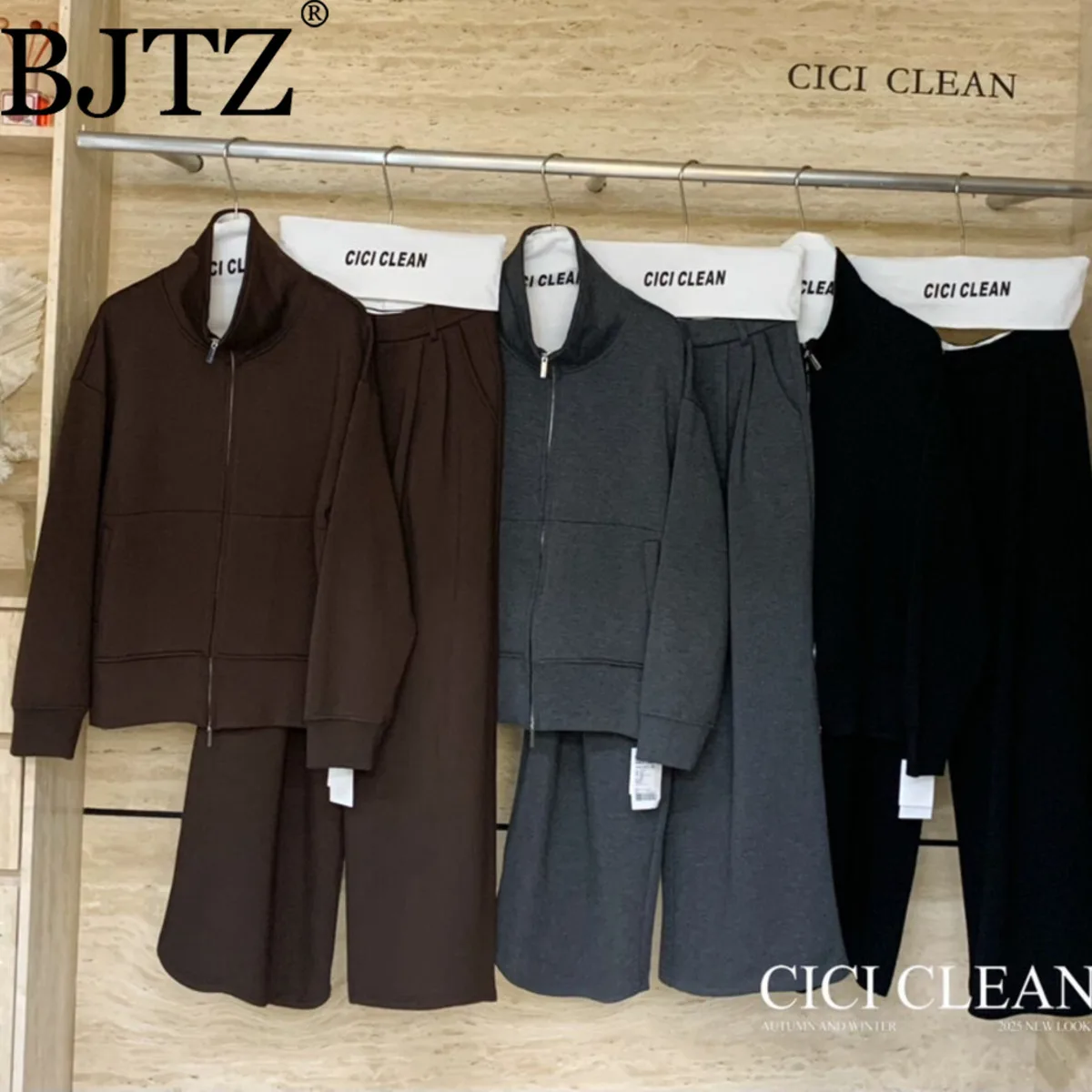 

BJTZ, новинка 2025, женский дизайнерский комплект с капюшоном на молнии, элегантный минималистичный роскошный удобный повседневный спортивный костюм высокого качества, осень