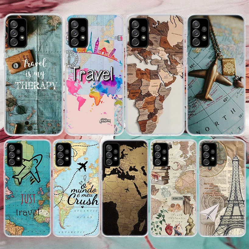 World Map Travel Plans Soft Phone Case For Samsung Galaxy A51 A50 A71 A70 A10 A20E A30 A40 A41 A31 A21S A11 A6 A7 A8 A9 Plus 201