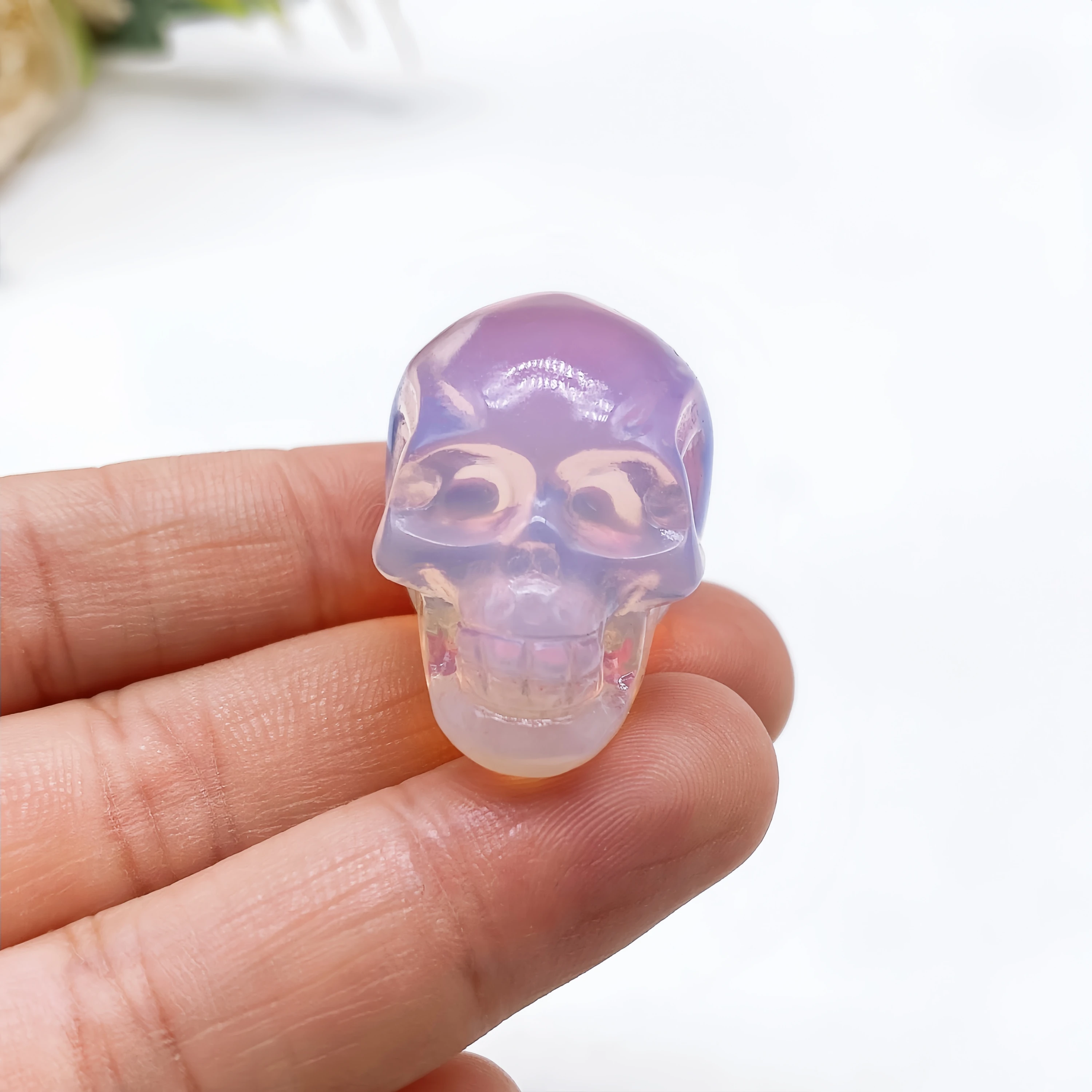 

30MM Pink Opalite Mini Skull Head Statue Crystal Quartz Stone Cranium Witchcraft Figurine Hand Carved Home Decor Halloween Gift