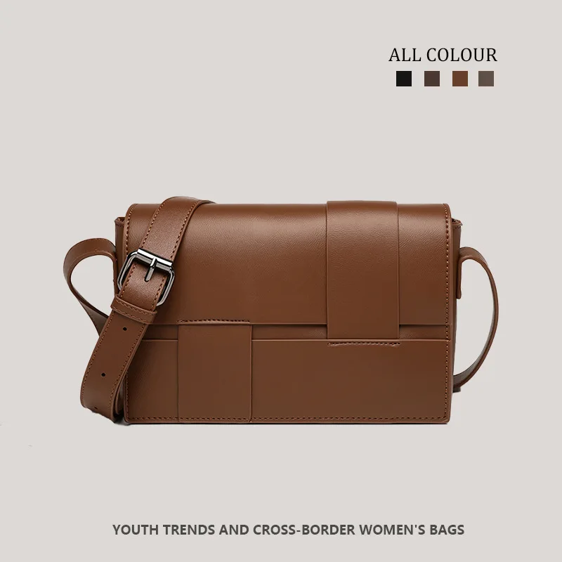 2026 new fashionable men's and women's small square bags, casual and versatile, niche and simple woven bags, woven design