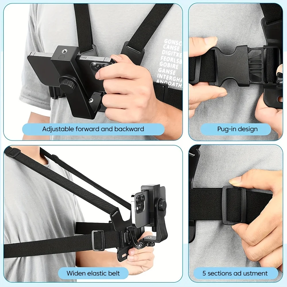 Chest Phone Holder Adjustable Phone Clip Stand With Chest Strap Fixation Bracket For Cycling Sports Climbing Camera Mobile Phone