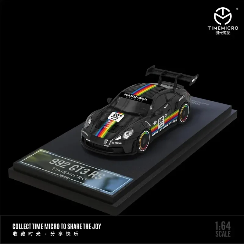 Small toys Time Micro 1:64  992 GT3 RS Limited  Black/White Diecast Model Car for Display & Collection