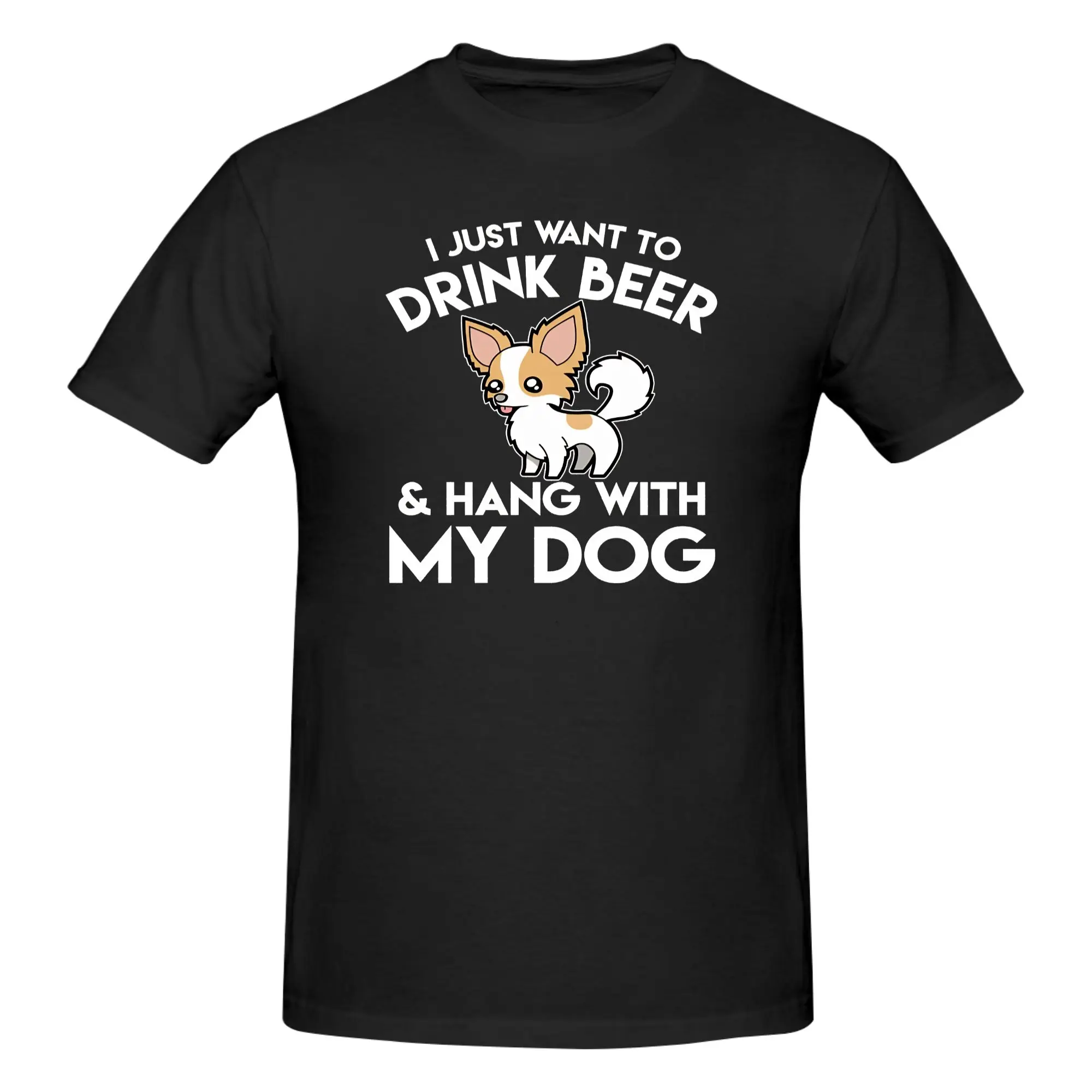 1 Piece I Just Want To Drink Beer & Hang With My Dog Novelty 100% Cotton T-Shirt Cute Cartoon Dog Tops Tees For Men