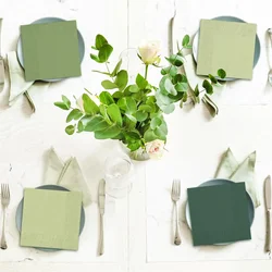 Cóctel de servilletas de papel verde desechables, 3 capas, para bebidas en relieve, boda, cumpleaños, cena, fiesta, despedida de soltera, 50 piezas