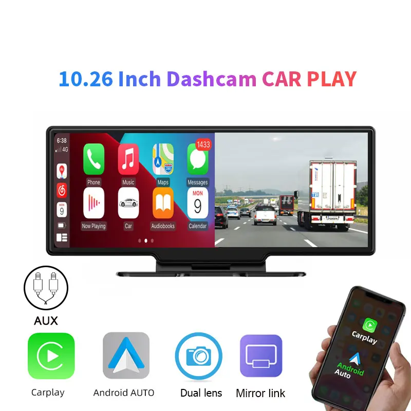 

10.26inch DVR 4k Dash Cam Dashboard Car Portable Wireless AUX CarPlay Android Auto Multimedia GPS 1080p night vision Dash camera