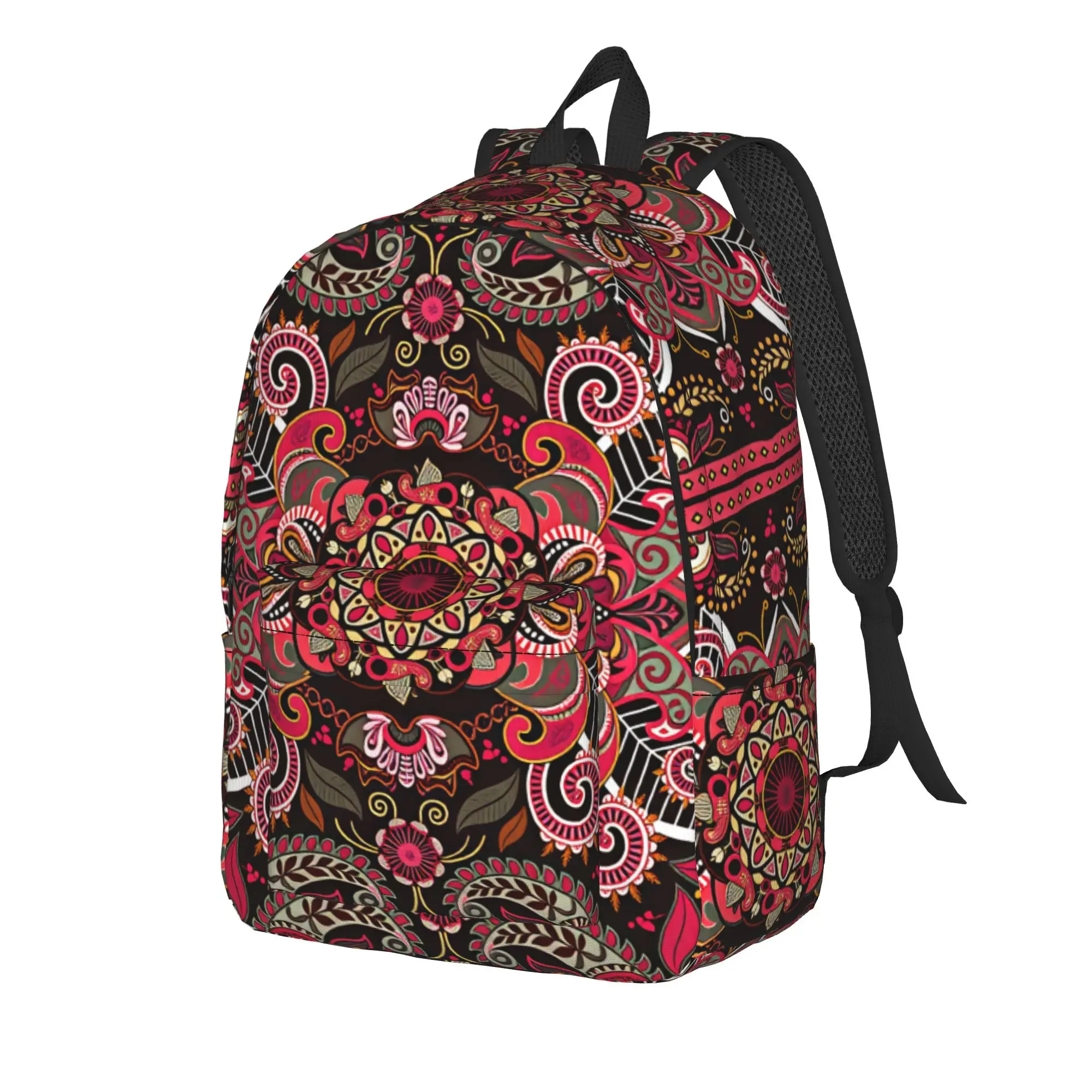 Red Black Bohemian Floral Mandala Backpack  Pretty Backpacks Teen Sport Breathable High School Bags Colorful Rucksack