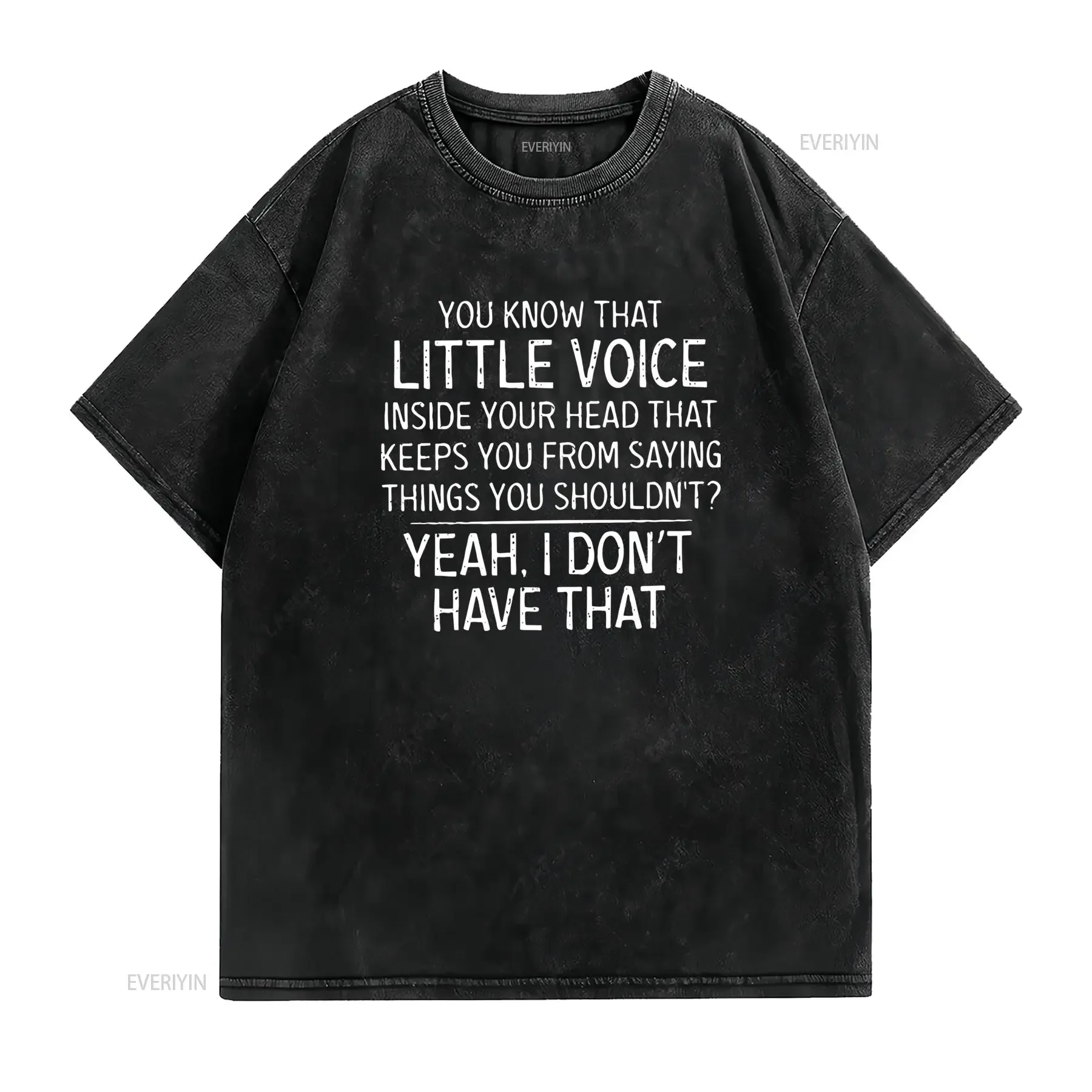 Plus Size Little Voice Print T Shirt Casual Crew Neck Top for Spring Summer Slight Stretch Fabric Regular Fit vintage Washed