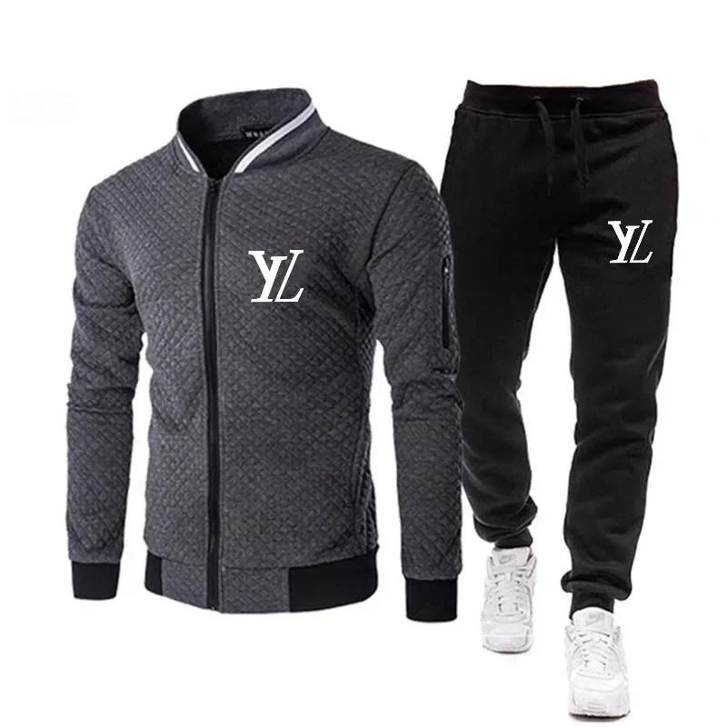 New men's zip-up cardigan stand collar long-sleeved hoodie + sweatpants two-piece spring and autumn leisure jogging suit