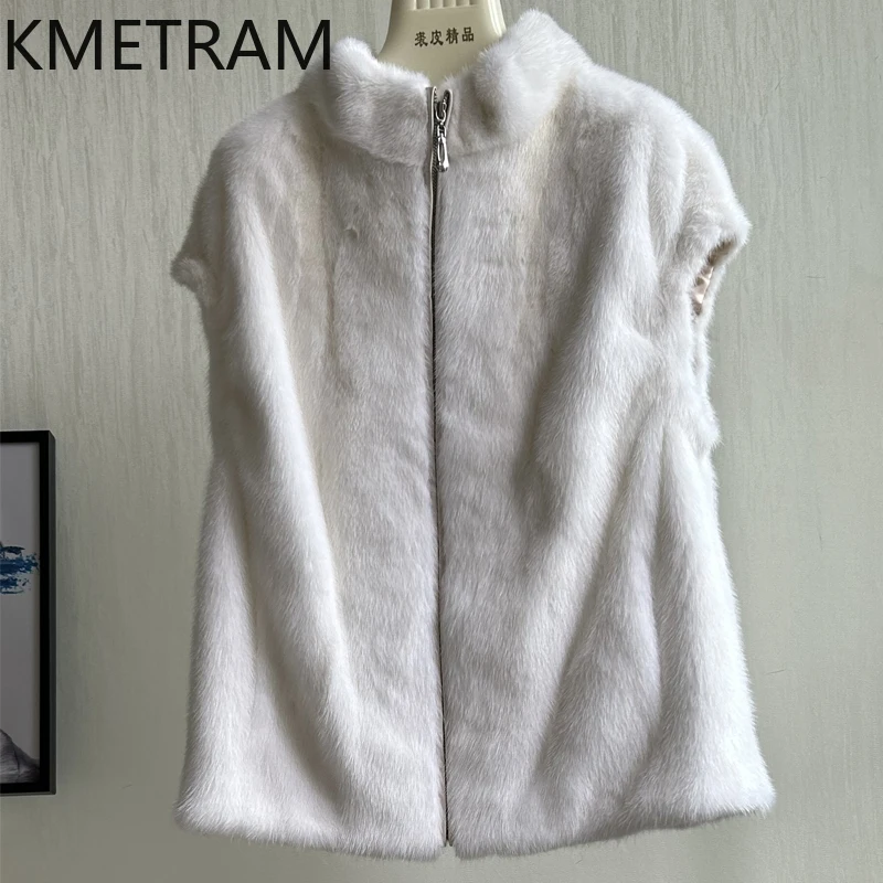 Real Mink Fur Coat Women Clothing Luxury Sleeveless Fur Jacket Woman 2024 Winter Fashion Warm Vest Stand Collar Жилетка Женская