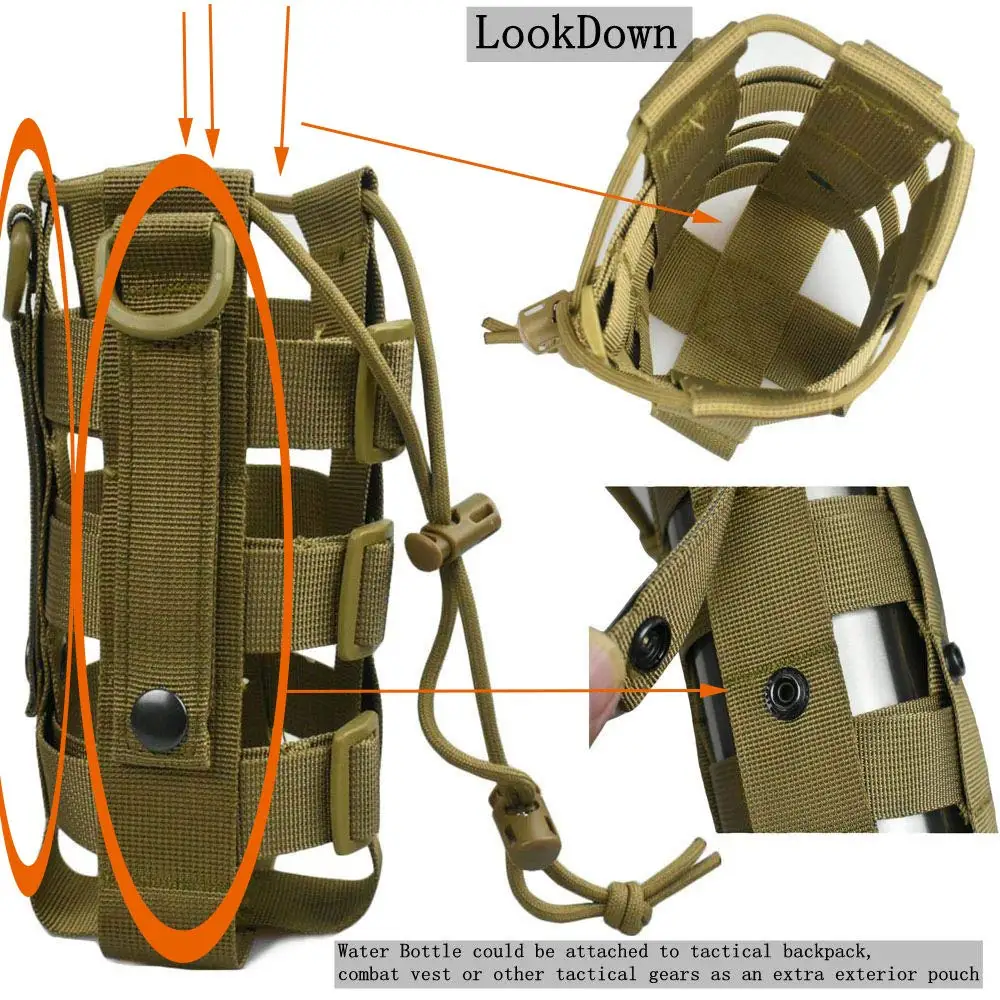 Multifunctional tactical water bottle hanging bag Outdoor Camo water bottle Bag Adjustable rope water bottle bag accessories cam